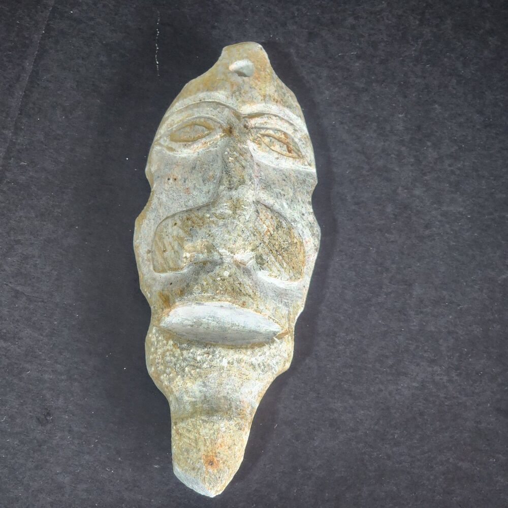 Hand-Carved Soapstone Spirit Mask – Tribal Style Face Sculpture